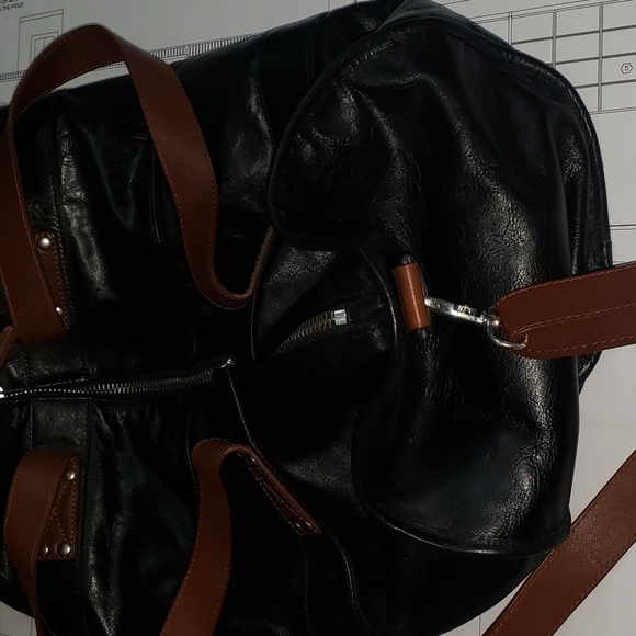 Red Envelope Black Leather Duffle Bag - Picture 2 of 5